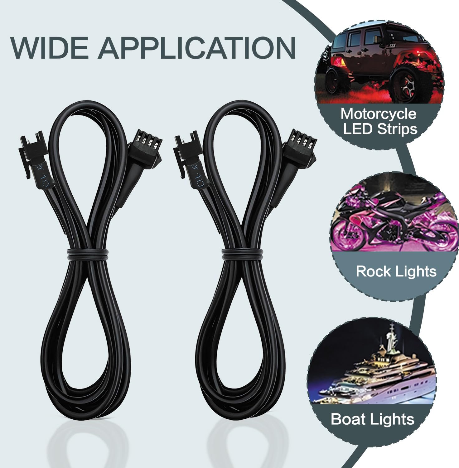 8 Pcs 4 Pin 60 inch LED Rock Light Extension Cable, Rock Light Extension Wire 4 Pin RGB Connector with High-Purity Copper & PVC Insulation for Motorcycle, ATV, Car,Trucks, RV & Neon Strip