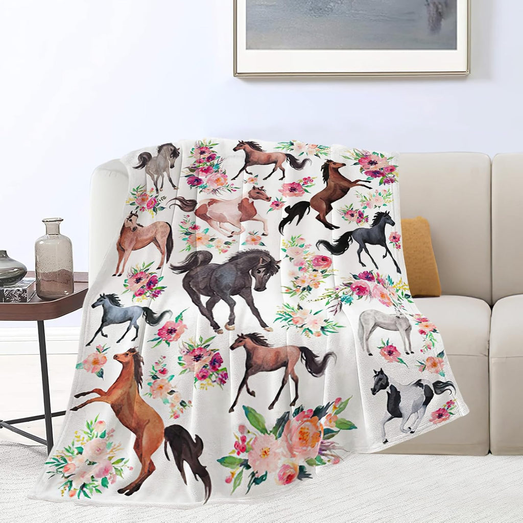 Horse Blanket Horse Throw Blanket Gifts for Girls Women Kids Boys Adults Man Super Soft Cozy Plush Fluffy Fuzzy Fleece Blanket Decor 60''X80''