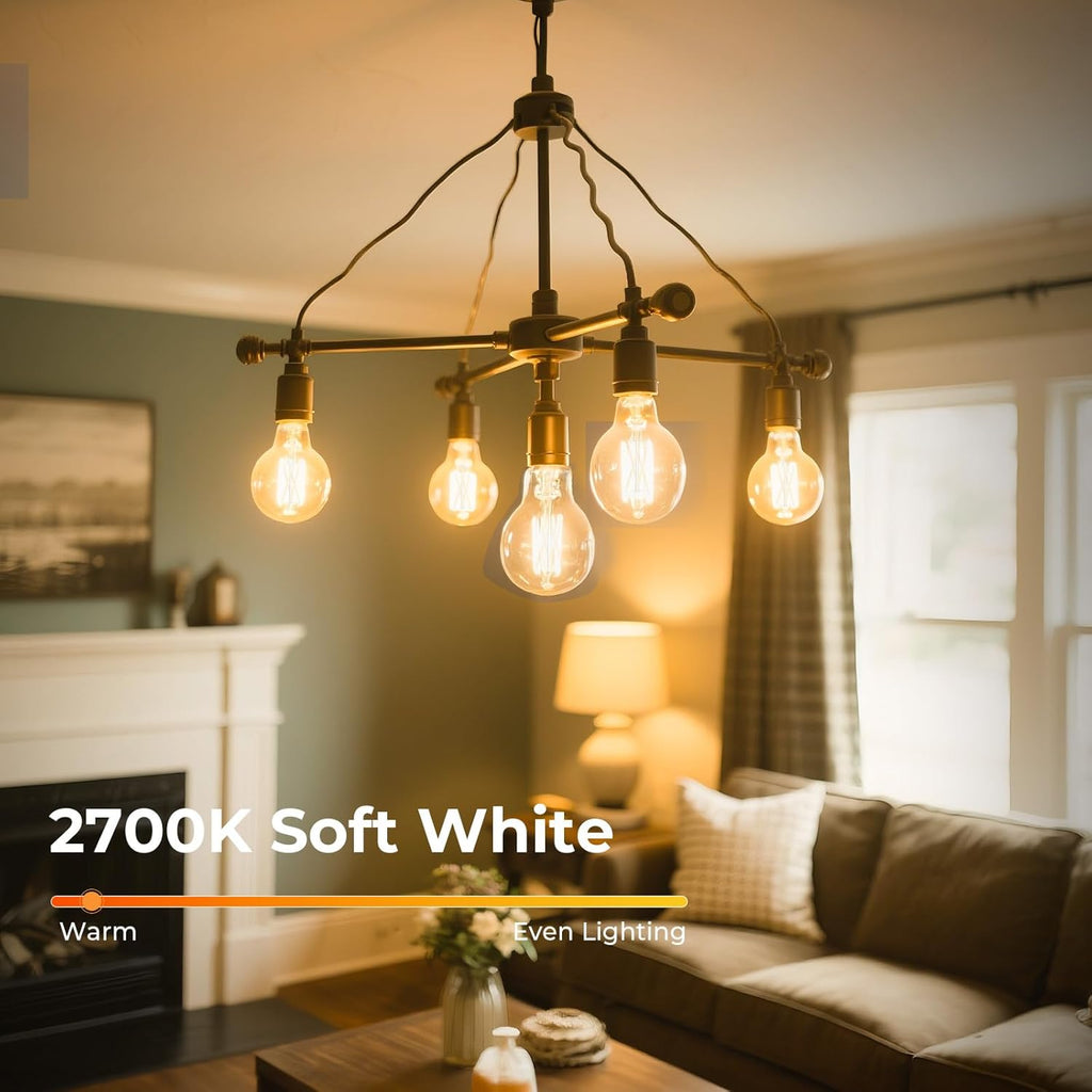 A19 Clear Glass LED Edison Bulb Dimmable, 2700K Soft White, Vintage E26 LED Bulb 6W, 60 watt Equivalent, A19 Light Bulb for Ceiling Fan, 90+CRI, 600LM, 12 Pack