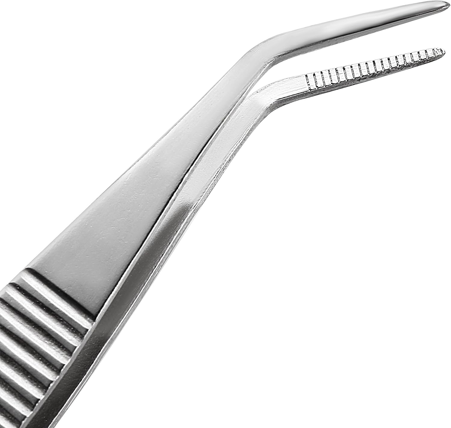 uxcell 2 Pcs 5-Inch Stainless Steel Tweezers with Curved Pointed Serrated Tip