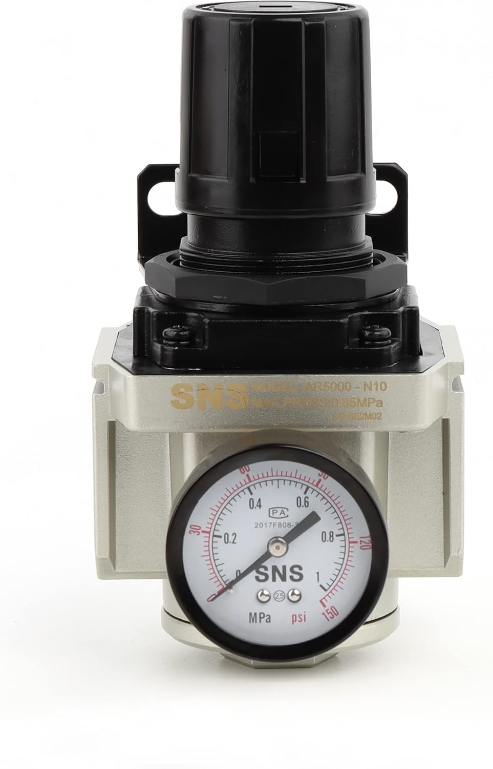 SNS Air Compressor Pressure Regulator With Bracket and Gauge Female Thread 1'' NPT 0-150 PSI Adjustable AR5000-N10