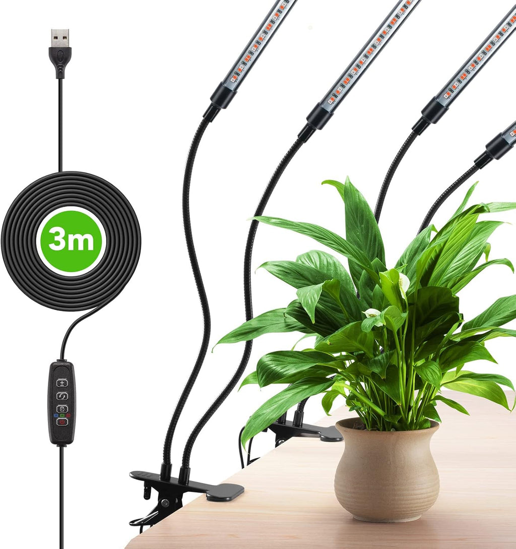 Plant Lights for Indoor Growing, Red Blue Spectrum 4 Heads Clip Grow Lamps with 10 Feet Cables for Seeding Blooming and Fruiting(2 Pack)