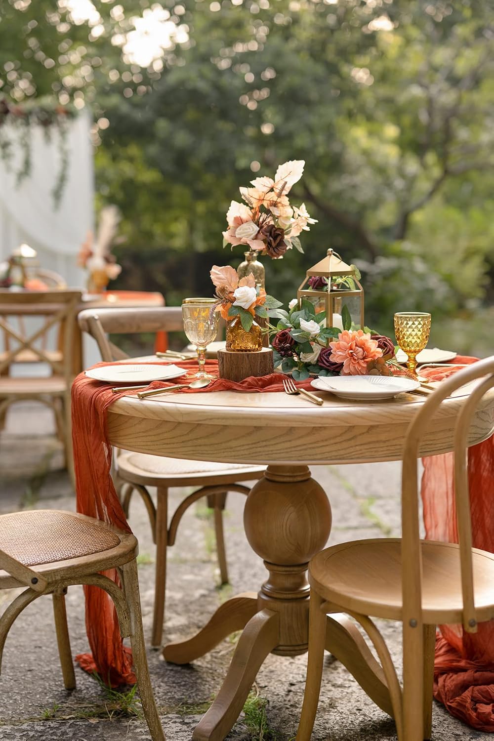 Ling's Moment 14Ft x 35" Wide Terracotta Gauze Semi-Sheer Cheesecloth Table Runner Tablecloth for Wedding Party Bridal Shower Boho Fall Table Decor Orange Rust Thanksgiving Day