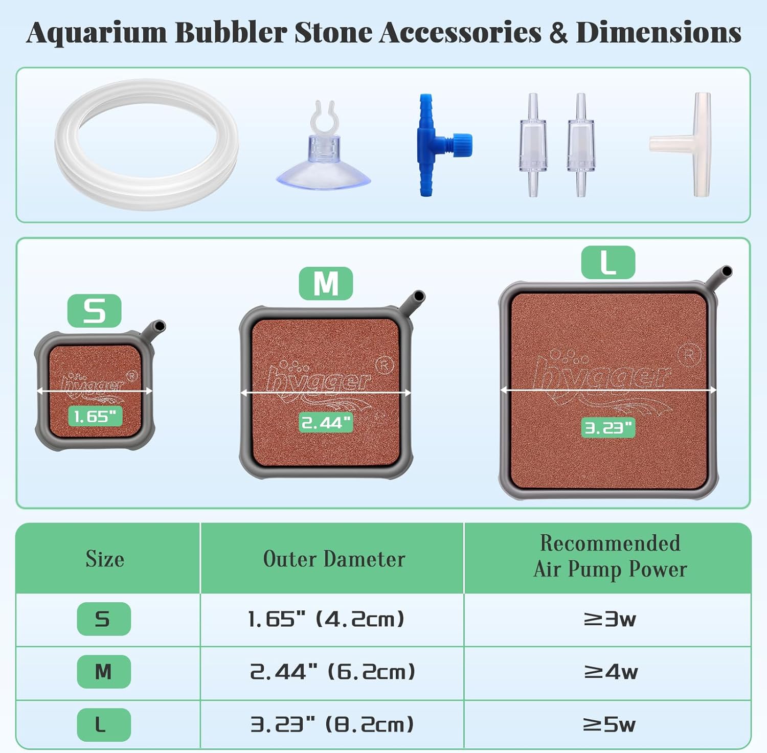 hygger Aquarium Air Stone, 1.65 Inch Nano Air Stone Make Super Tiny Bubble, Ultra Quiet Dissolved Oxygen Diffuser Small Airstone with Stainless Steel Base for Aquarium, Fish Tank & Hydroponic, Square