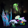 4-Pack Silicone Fluorescent Aquarium Plants & Decor - Realistic Jellyfish, Mushrooms for All Fish Tanks, Essential Decorations