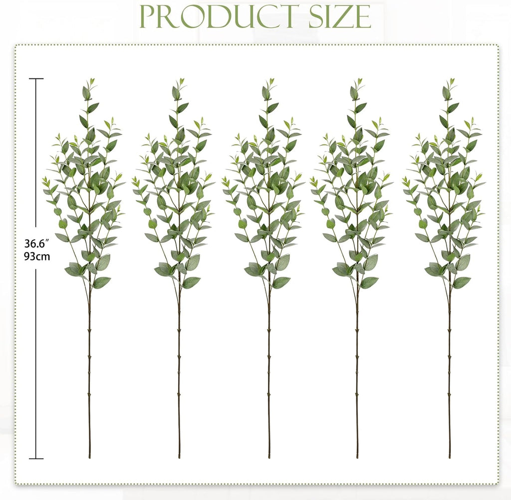 Faux Eucalyptus Stems Willow Eucalyptus Leaves Fake Salix Leaves 5 Pcs Artificial Greenery Stems for DIY Bouquet Arrangements Centerpieces Shower Decorations-Artificial Eucalyptus Stems-Green
