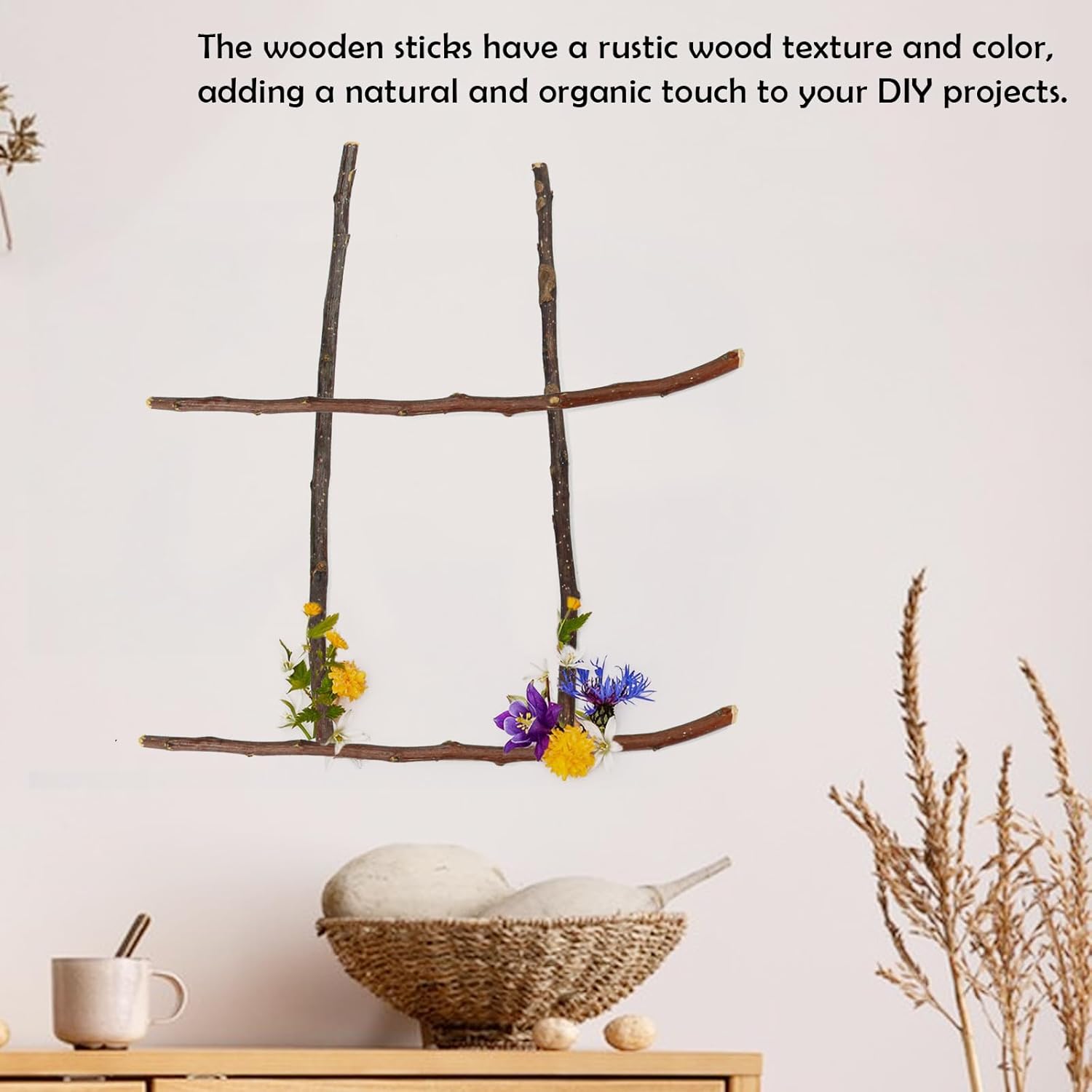 50Pcs Natural Twigs, Driftwood Branches, Unfinished Timber Rods for Model Making, Home Decor & Art Supplies (Brown 30CM)