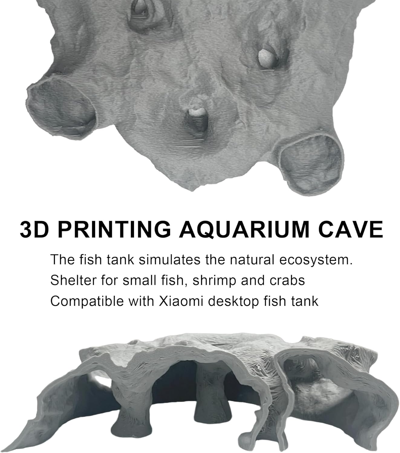 LIYAOLI Aquarium Cave Tunnel Hideout - 3D Printed Fish Tank Cave Decor for Pleco,Friendly Sinking Base Shrimp/Betta Fish Hideout for Aquarium with Viewing Ports (M - Grey)