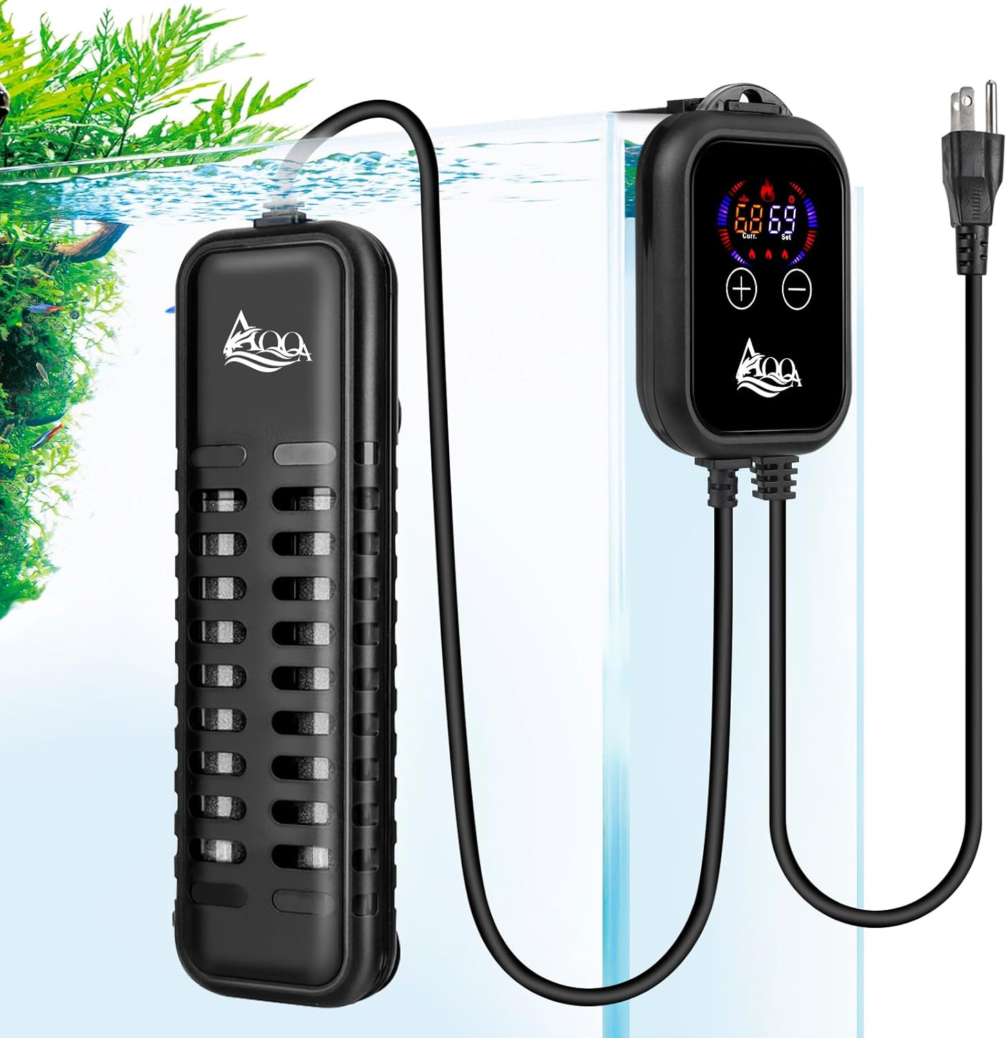 AQQA 1000W Submersible Aquarium Heater for Fish Tank Betta Digital Thermostat Pond Heater with External Controller Temp Range 59-93 ℉ for Freshwater and Saltwater (1000W for 120-280 Gallon Tank)
