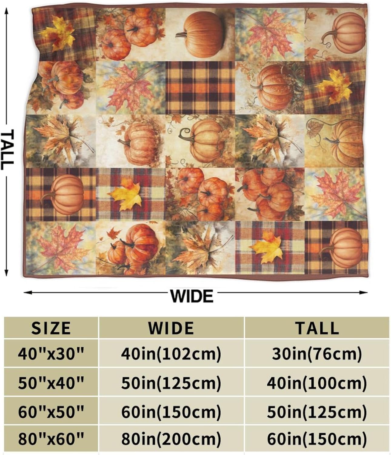 Fall Pumpkin Blanket Autumn Maple Leaf Throw Blanket Plaid Thanksgiving Orange Flannel Stuff Merch Cozy Decor Fleece Soft Plush Fuzzy Warm Lightweight Bedding Gifts for Women Girls Couch 60"X50"