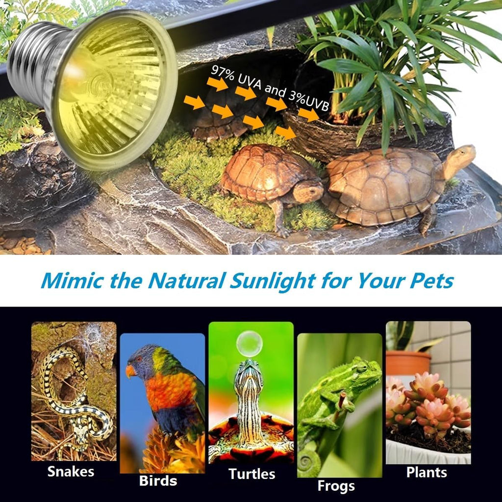 DOMICA Dimmable Reptile Heat Lamp with Timer + 50W UVA UVB Light Bulb, Tortoise Basking Spot Light, Heating Lamp for Turtle, Lizard, Snake, Beared Dragon, Bird Cage