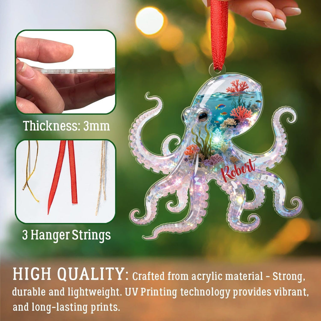 Octopus Sea Animal Shaped Ornament, Personalized Octopus Lover Acrylic Ornament, Ocean Themed Keepsake, Gift for Sea Animal Lover, Merry Christmas Ornaments 2025 with Custom Name Octopuses