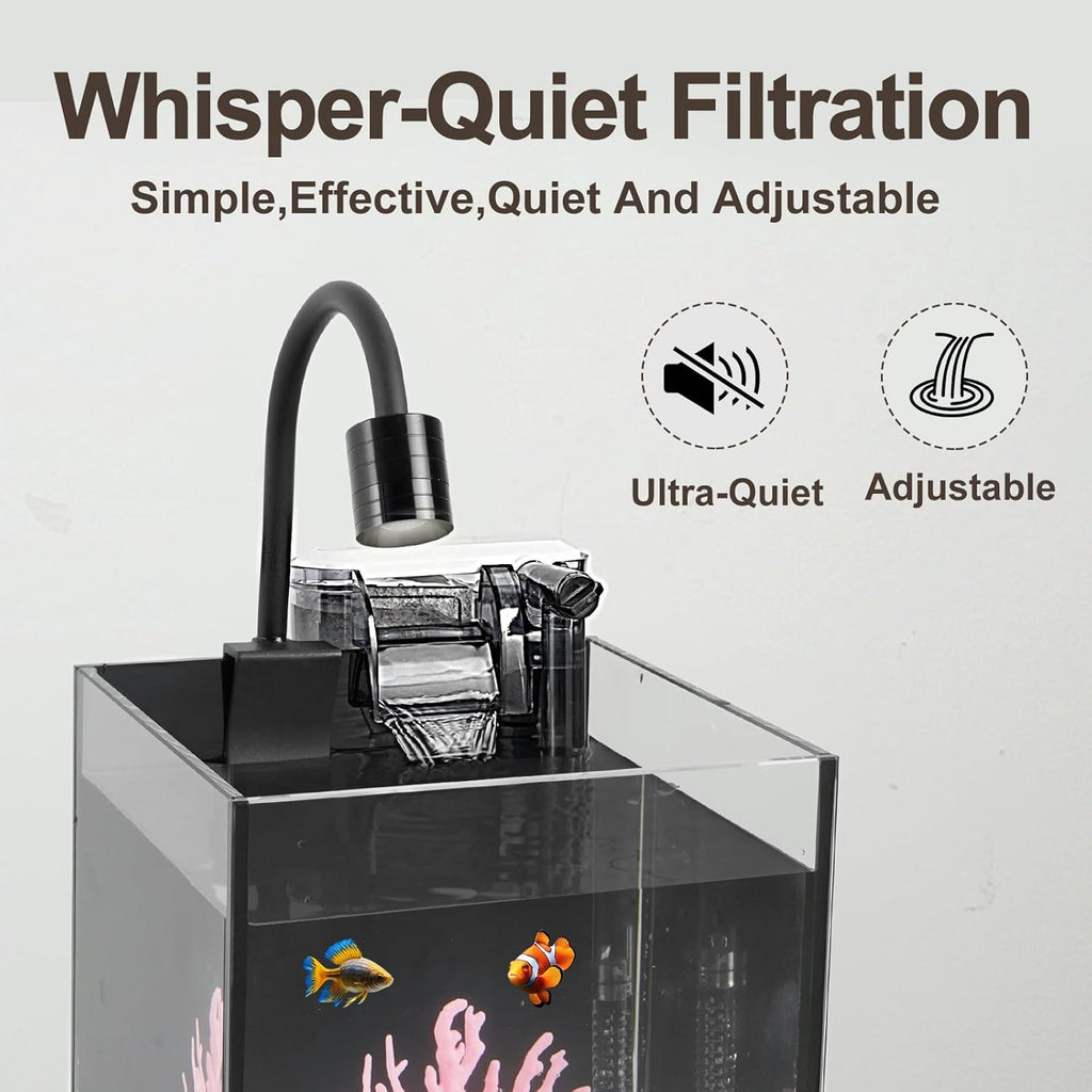 Desktop Aquarium Mini Tank Kit, 1.2 Gallon Rimless Cube with Filter, LED Spotlight, Black Background, Glass Construction, Pipette for Betta Fish, Guppies, Tetras