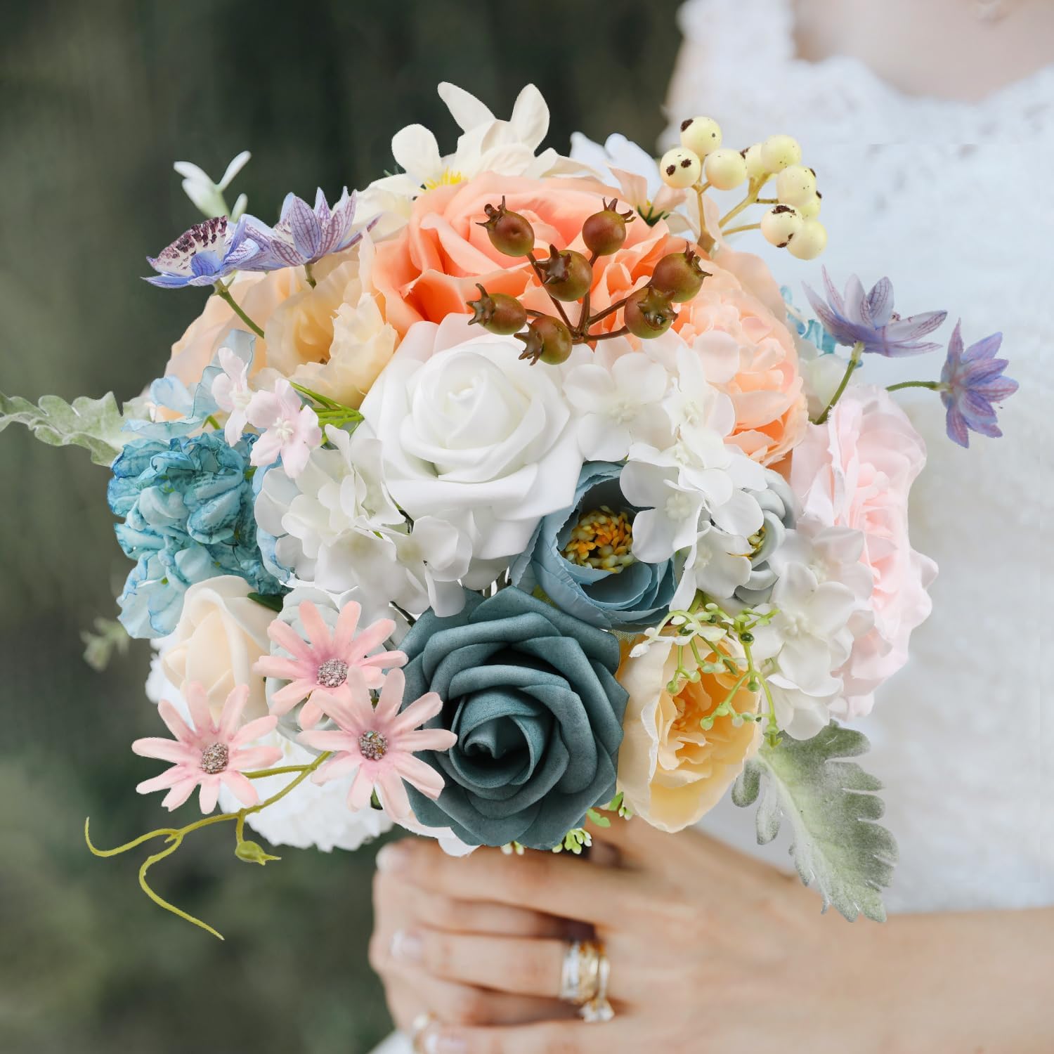 Artificial Flowers Combo for DIY Wedding Bouquets Combo Centerpieces Arrangements Party Bridal Baby Shower Home Decorations-Blue&White