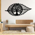 Hotuijxca Metal Leaf Wall Decor, Tree of Life Wall Art, Metal Leaf and Tree Wall Art for Living Room, Bedroom (Black, 41x20in|105x50cm, metal wall art)