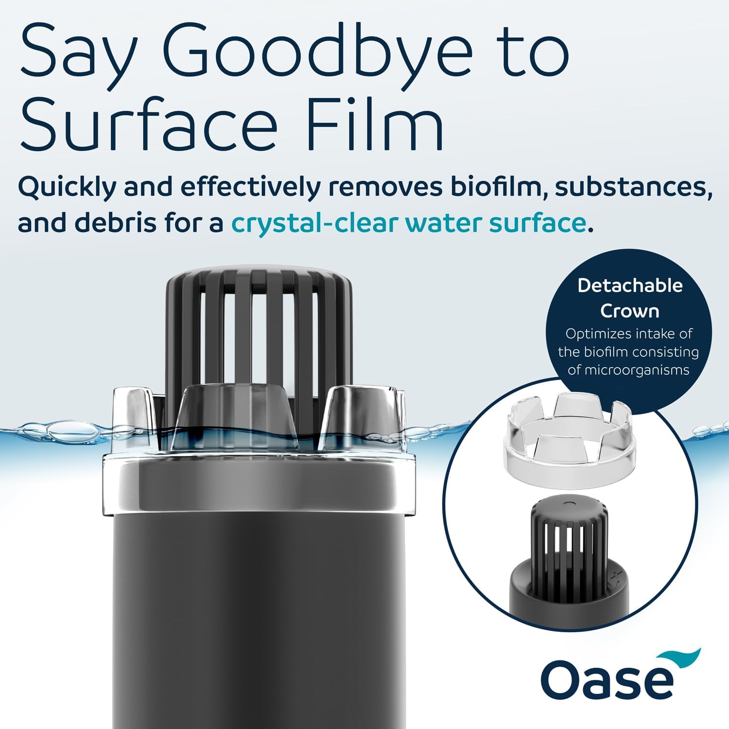 OASE CrystalSkim 350 Surface Skimmer for Freshwater and Marine Aquariums – Compact Internal Filter for Film Oil and Debris Removal, Quiet, Adjustable Flow, Shrimp-Safe, for Tanks up to 92 Gal / 350 L