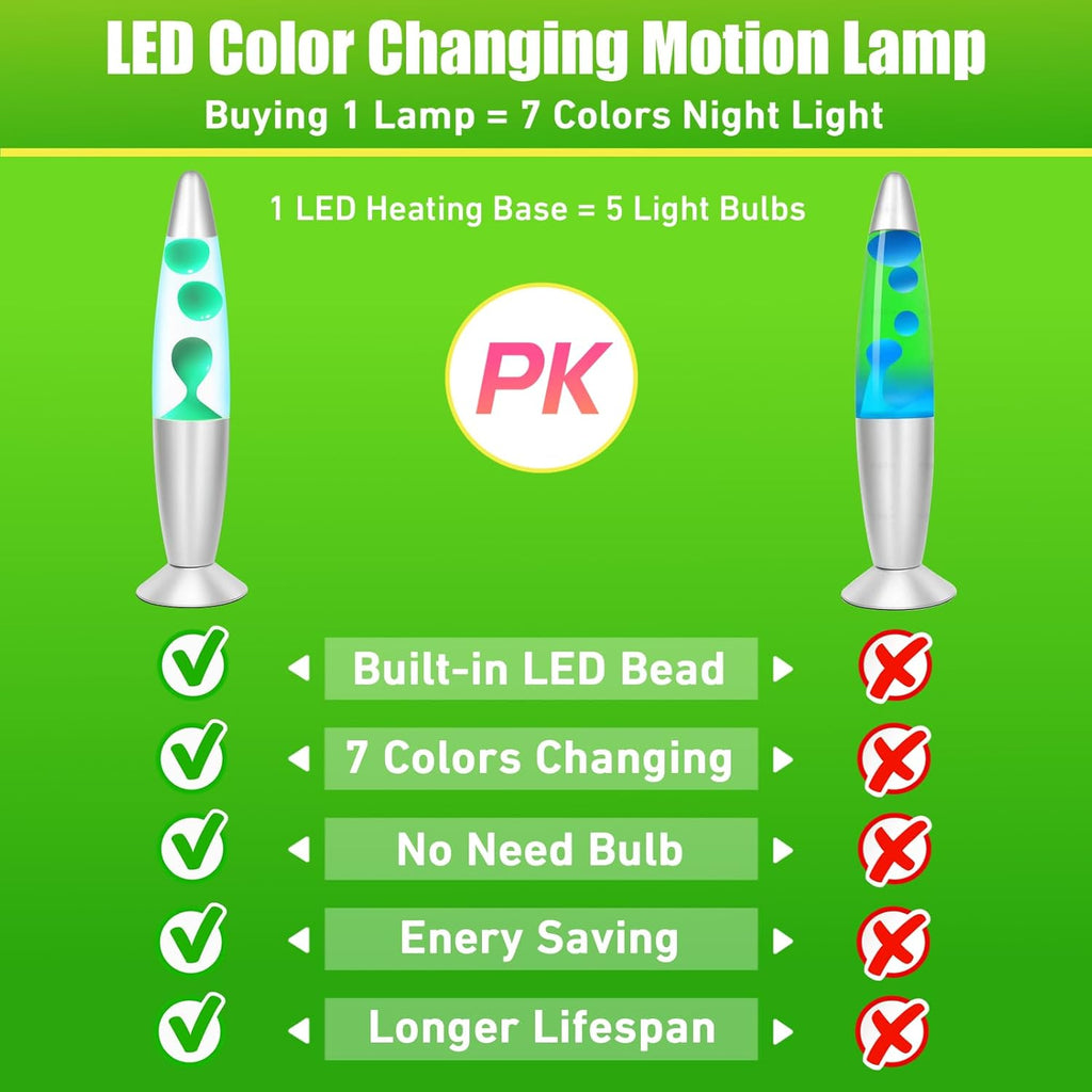 Green Wax Liquid Motion Lamps Multi Color Changing: 13" LED Night Light for Kids Adults, Small Table Lamps for Home Bedroom Decor, Christmas Mood Lights Decor, Birthday Gifts for Boys Girls
