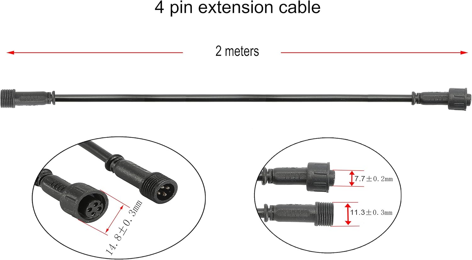 FVTLED Pack of 5, 2m 6.56ft 4Pin Extension Cable Wire with Male and Female Connectors at Both Ends Only RGB Multi-Color LED Deck Light