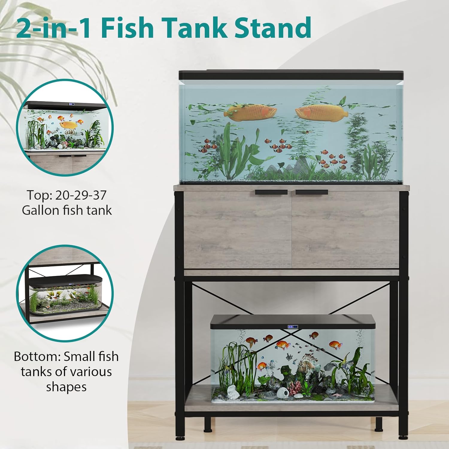 TFK 20-29-37 Gallon Fish Tank Stand, Aquarium Stand with Cabinet Storage for Aquarium Stand, Cabinet for Fish Tank Accessories Storage, Heavy Duty Tank Stand for Home Office Turtle Reptile Tank Stand