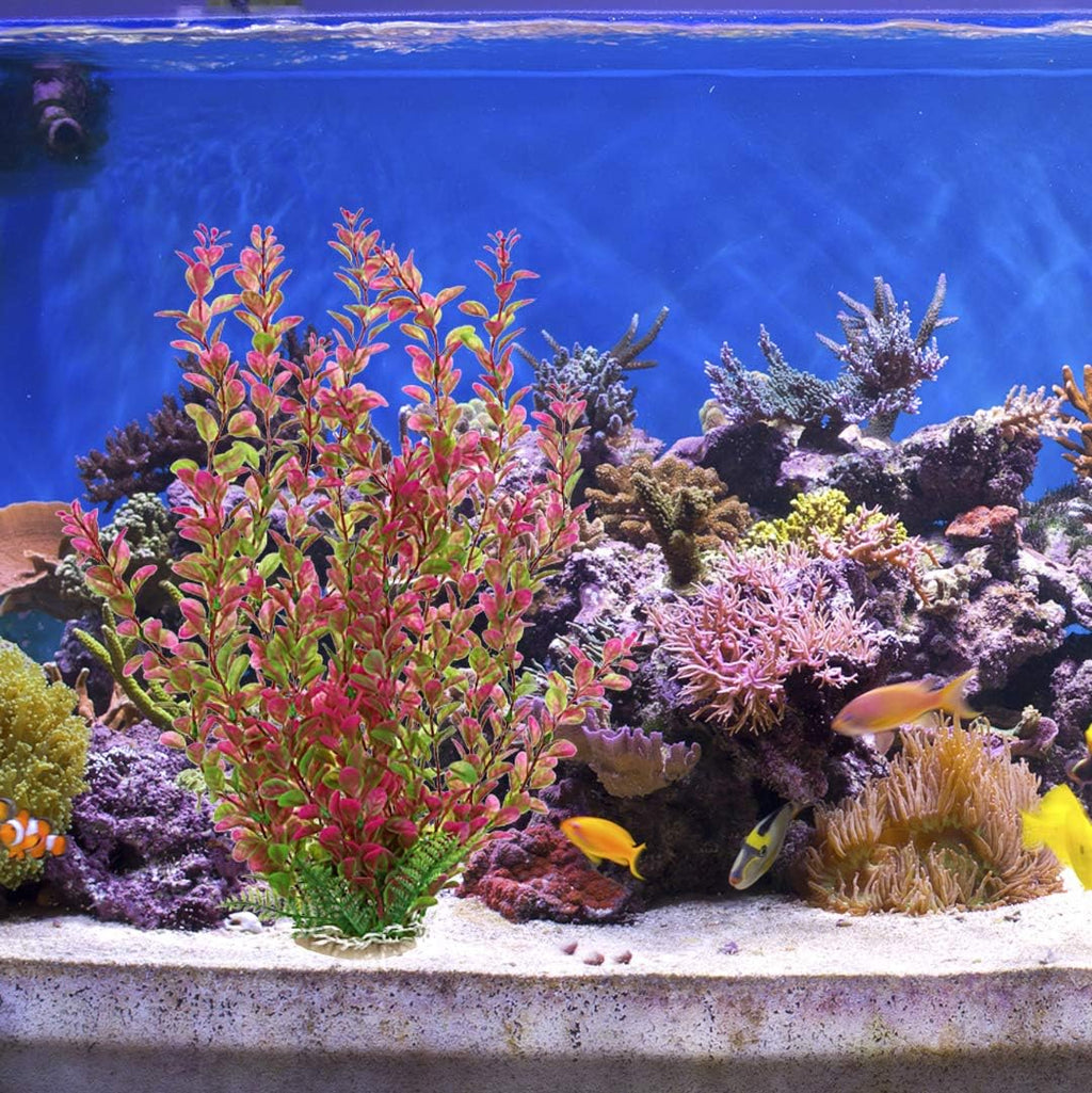 18" Plastic Water Plant for Aquarium Fish Tank Ornament, Rhodo Red