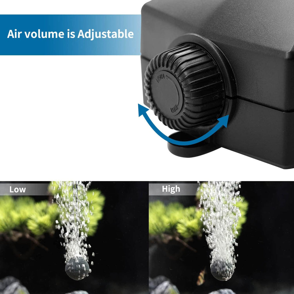 Aquarium Air Pump Single Outlet/Dual Outlet Adjustable Aerator with Accessories for 10-100 Gallon Fish Tank