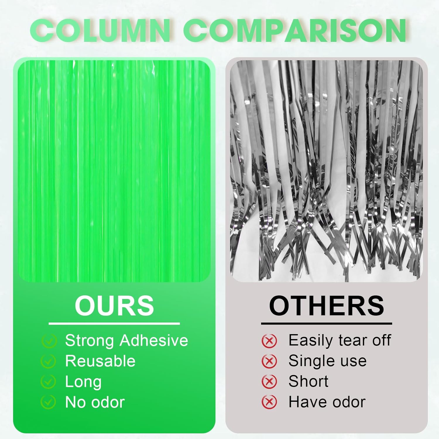 2 Pack Pastel Green Foil Fringe Backdrop Curtains, Tinsel Streamers Party Decorations, Fringe Backdrop for Baby Shower, Birthday Party