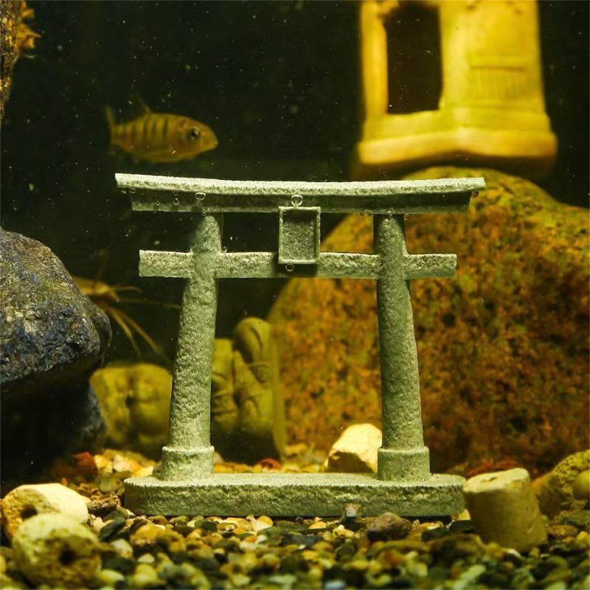livelyfish Japanese Shinto Torii Gate Statue Asian Fish Tank Decor Sandstone Pagoda Figurines for Aquarium Decoration, L