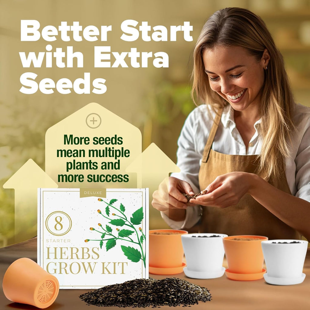 HOME GROWN Gift Herb Kit – 8 Herb Seeds Set with Basil, Cilantro, Mint & More, Complete Indoor Grow Kit for Kitchen, Gardening Gifts for Women & Men, Ideal for Cooking & Home Décor