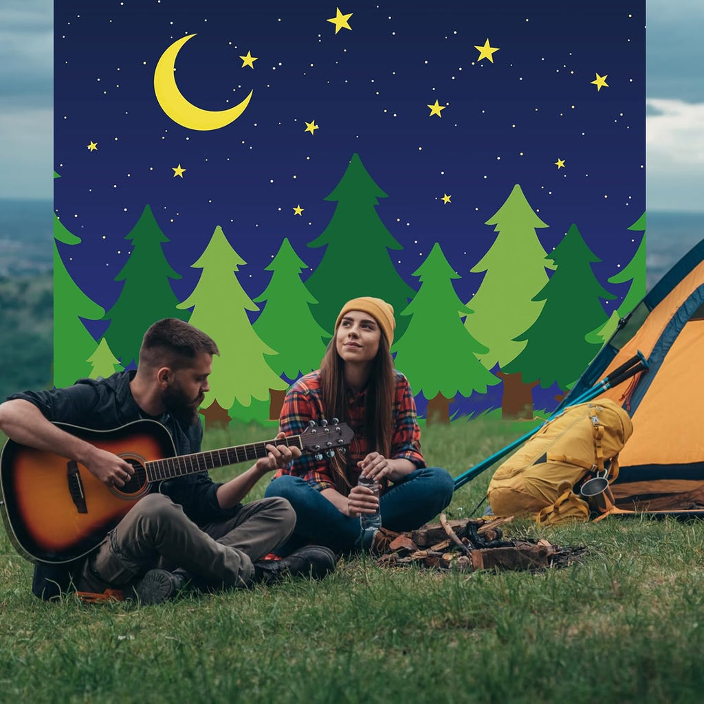 8 x 10 ft Enchanted Forest Camping Backdrop Scene Camping Background Supplies Forest Night Scene Photography Background for Theme Party Photo Banner Decoration