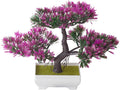 Mini Artificial Bonsai Tree Fake Plants - Artificial Plant Welcome Pine Treewith Plastic Cement Pots for Home Office Décor (Magenta)