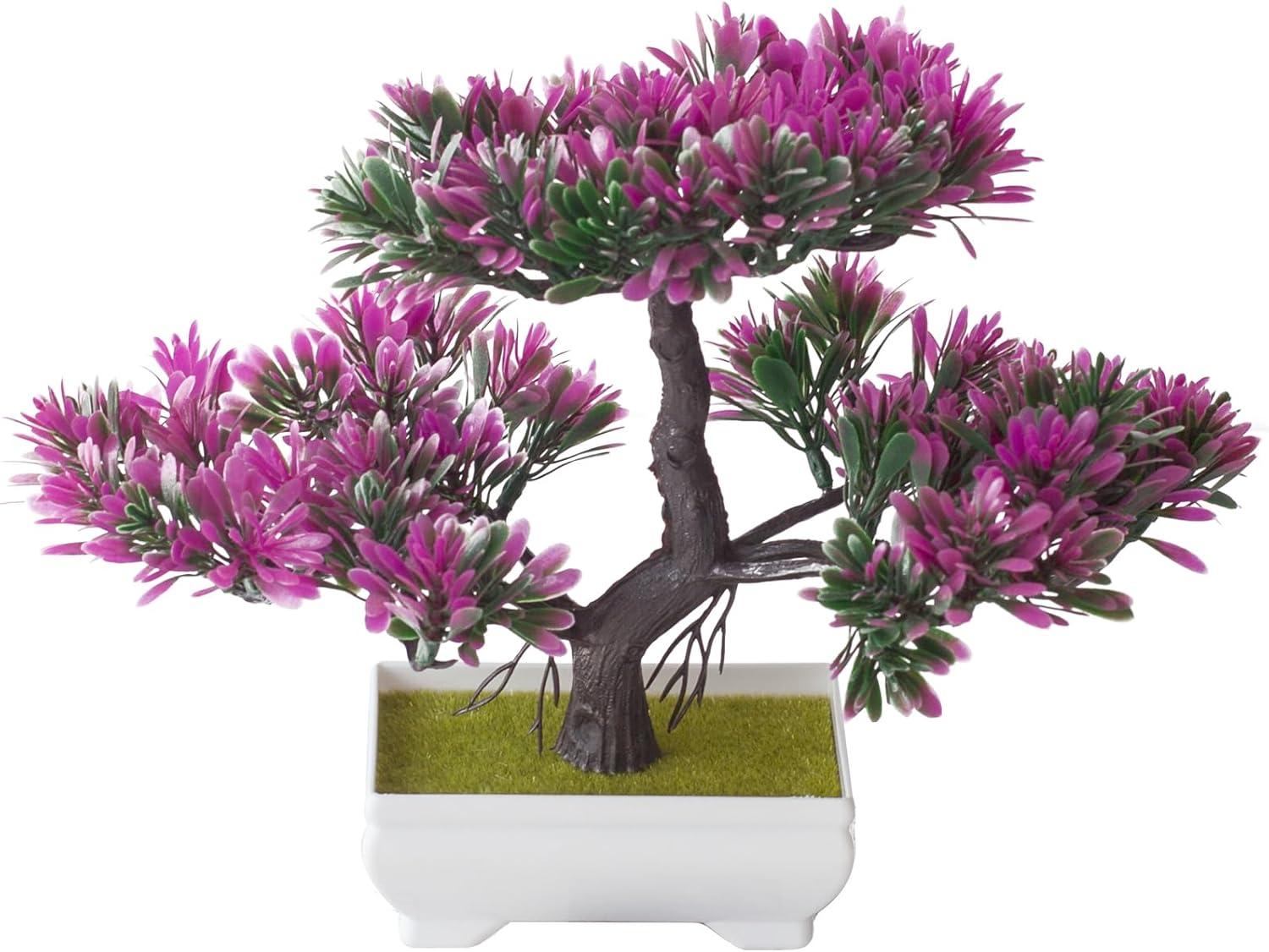 Mini Artificial Bonsai Tree Fake Plants - Artificial Plant Welcome Pine Treewith Plastic Cement Pots for Home Office Décor (Magenta)
