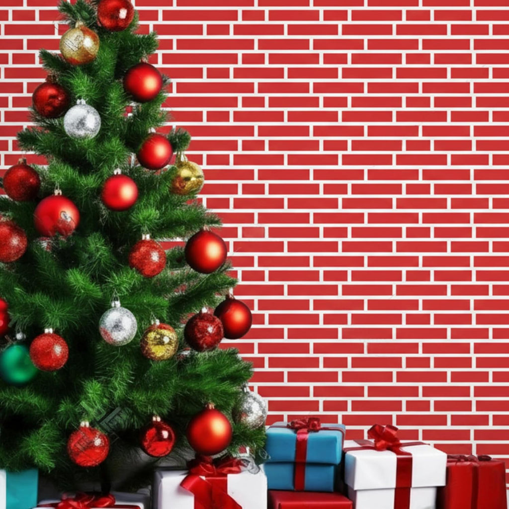VitalCozy 10 x 30 ft Christmas Brick Wall Backdrop for Photoshoot Polyester Fabric Brick Backdrop Background for Fireplace Home Decoration Newborn Birthday Party (Bright Red)