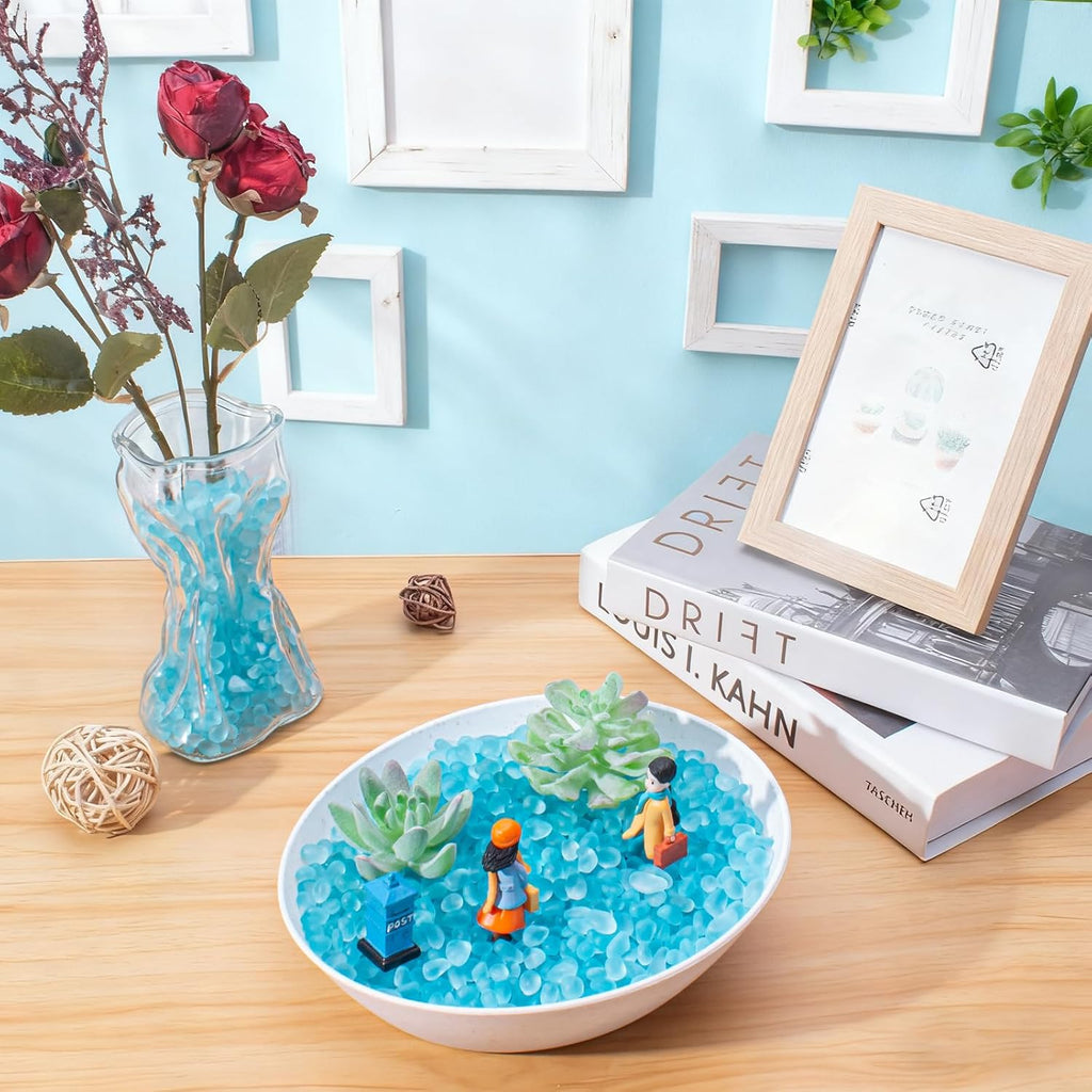 Keedolla 48oz Ice Blue Sea Glass Marbles Stones Frosted Glass Pebbles Gemstones for Aquarium Rocks, Fish Tank Gravel, Vase Fillers, DIY Crafts