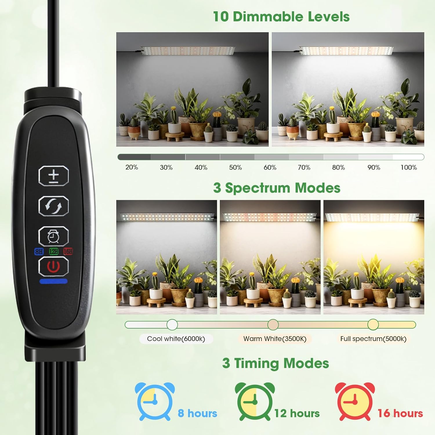 Grow Lights for Indoor Plants, Ultra-Thin Panel, 540LEDs Full Spectrum, 8/12/16H Timer, 10 Dimmable Levels Plant Lights for Indoor Growing