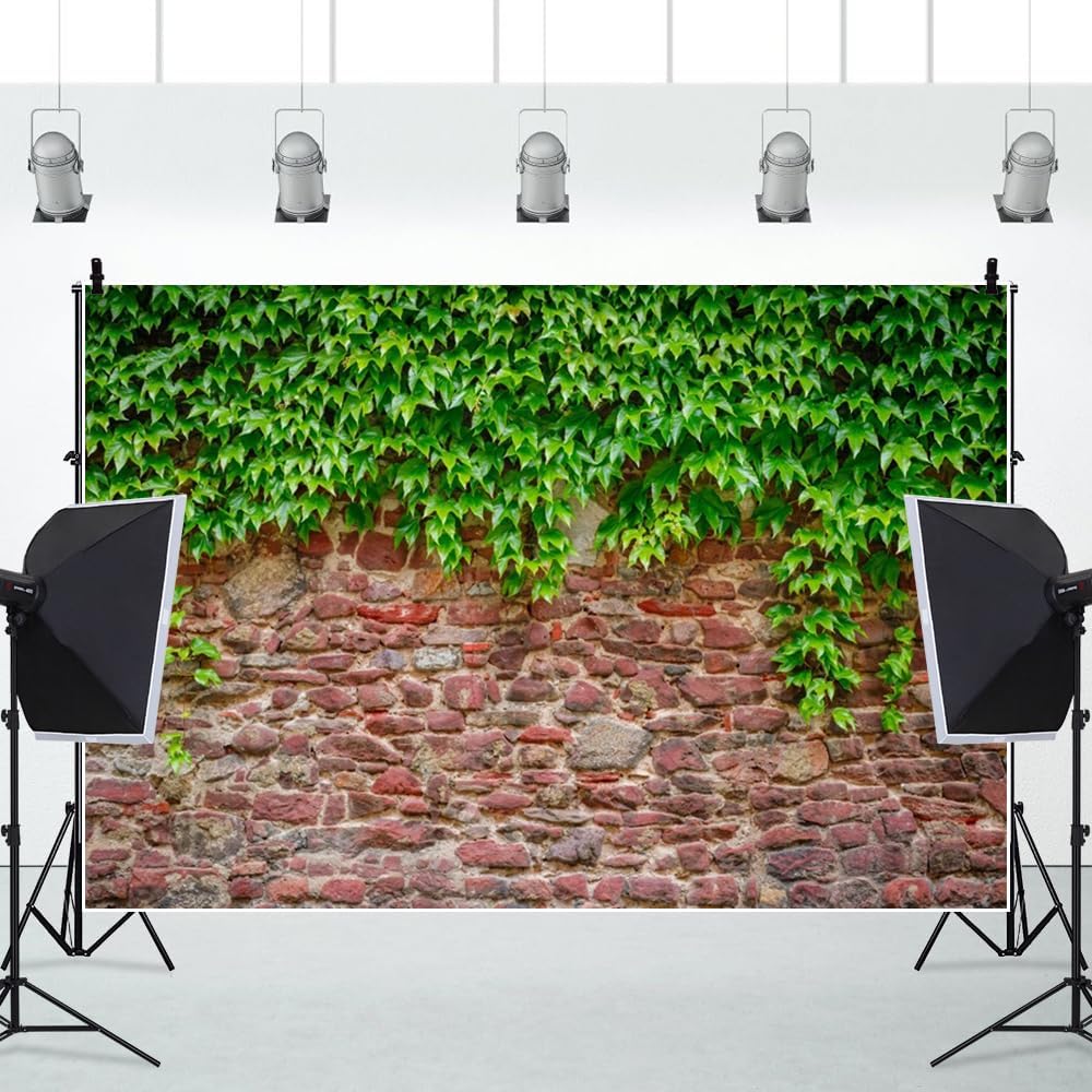 ChloropLastid 15x8ft Rustic Rock Brick Wall Backdrop Retro Stone Wall with Green Leaves Vine Photography Background Wedding Birthday Party Decor Banner Adult Kids Portrait Photoshoot Studio Props