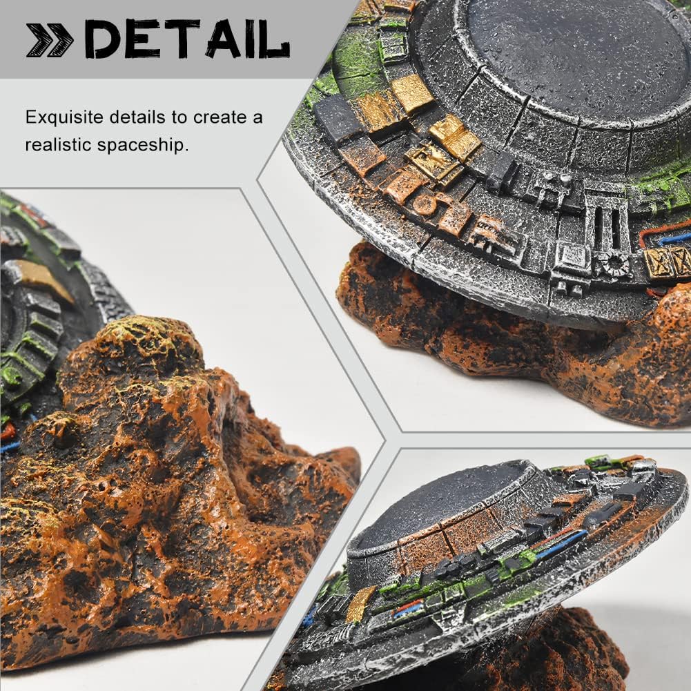Aquarium Decorations-UFO Fish Tank Accessories for Betta Hide Flying Saucer Creative Small Fish Tank Decor Reptile Box Landscaping Ornament