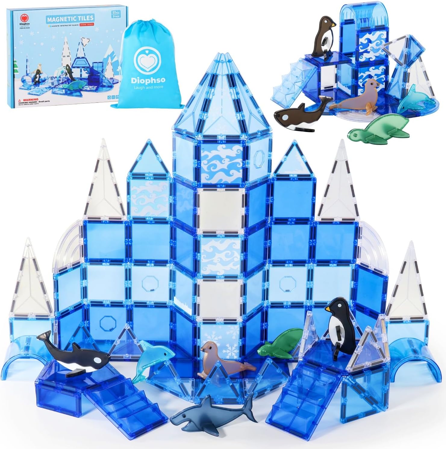 Arctic Animals Magnetic Tiles for Kids Ages 4-8, Aquarium Magnetic Building Set with 6 Sea Animals, Educational Magnet Blocks for School Toddlers, Birthday Xmas Gifts for Grandkids Boys Girls 3-5 4-6