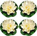 4 Pcs Off White Artificial Floating Foam Lotus Flower with Water Lilys Pad Ornanments, Fish Tank Aquarium Lifelikes Fake Lotus Flowers for Patio Pond Home Garden Wedding Party Event Decoration(3.94")