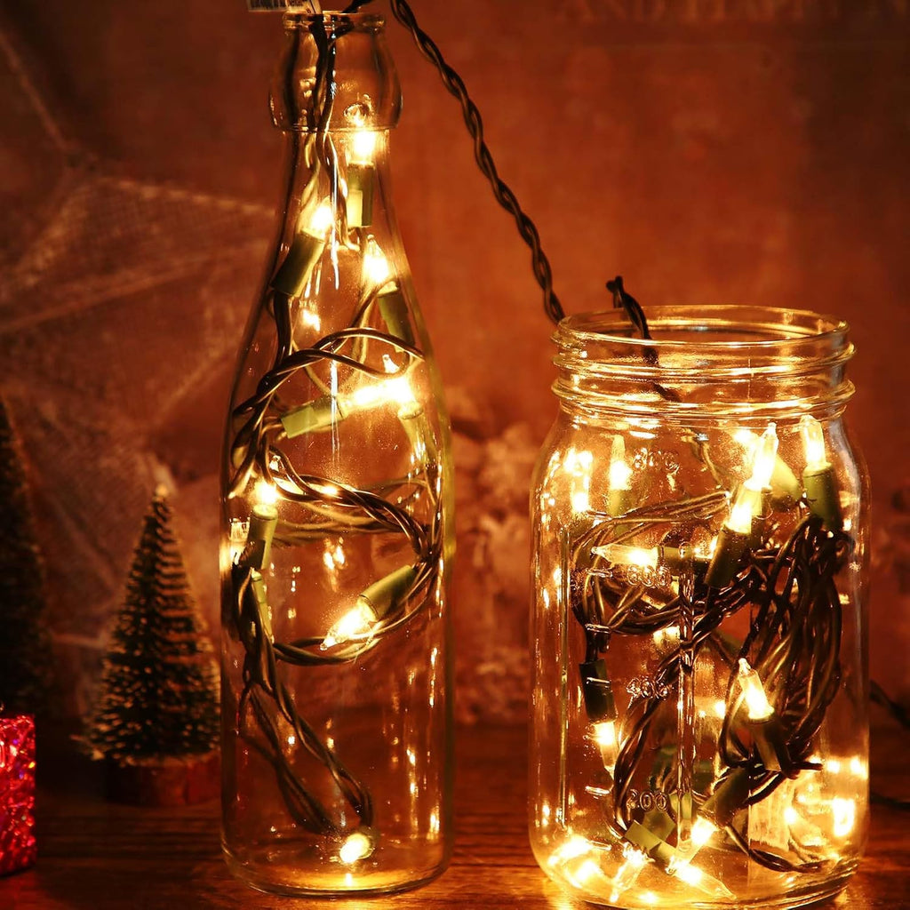 Mini Christmas Lights String Warm White Vintage Short Strand String Lights, Clear Bulbs Wire Fit Light up Christmas Decorations(20 Bulbs Connectable,6.5ft,Green)