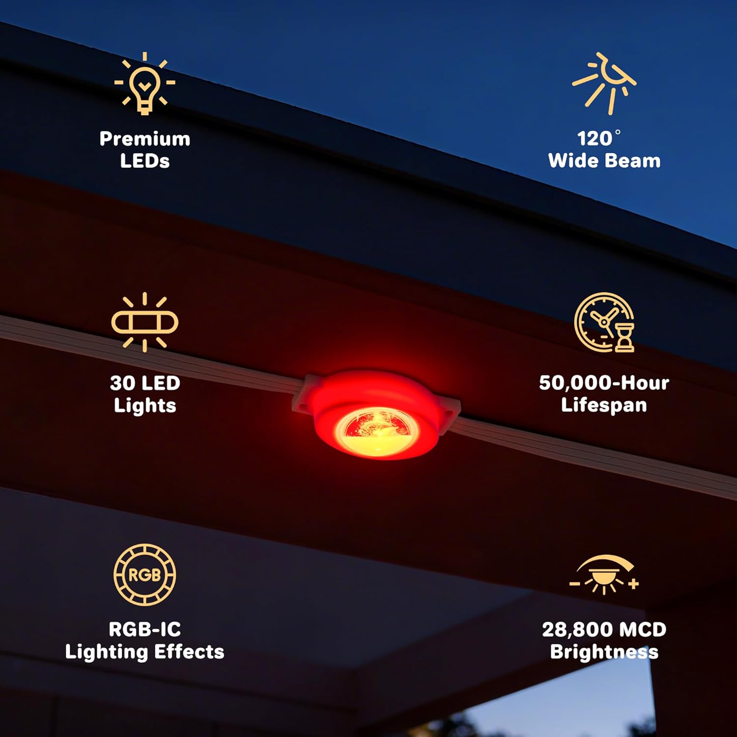 Permanent Christmas Lights Outdoor, 30 LED 50ft Color Changing Light with Remote and APP Control, Smart RGB String Lights Plug in for Eaves, Roof, Xmas, House, Holiday, Party Decor