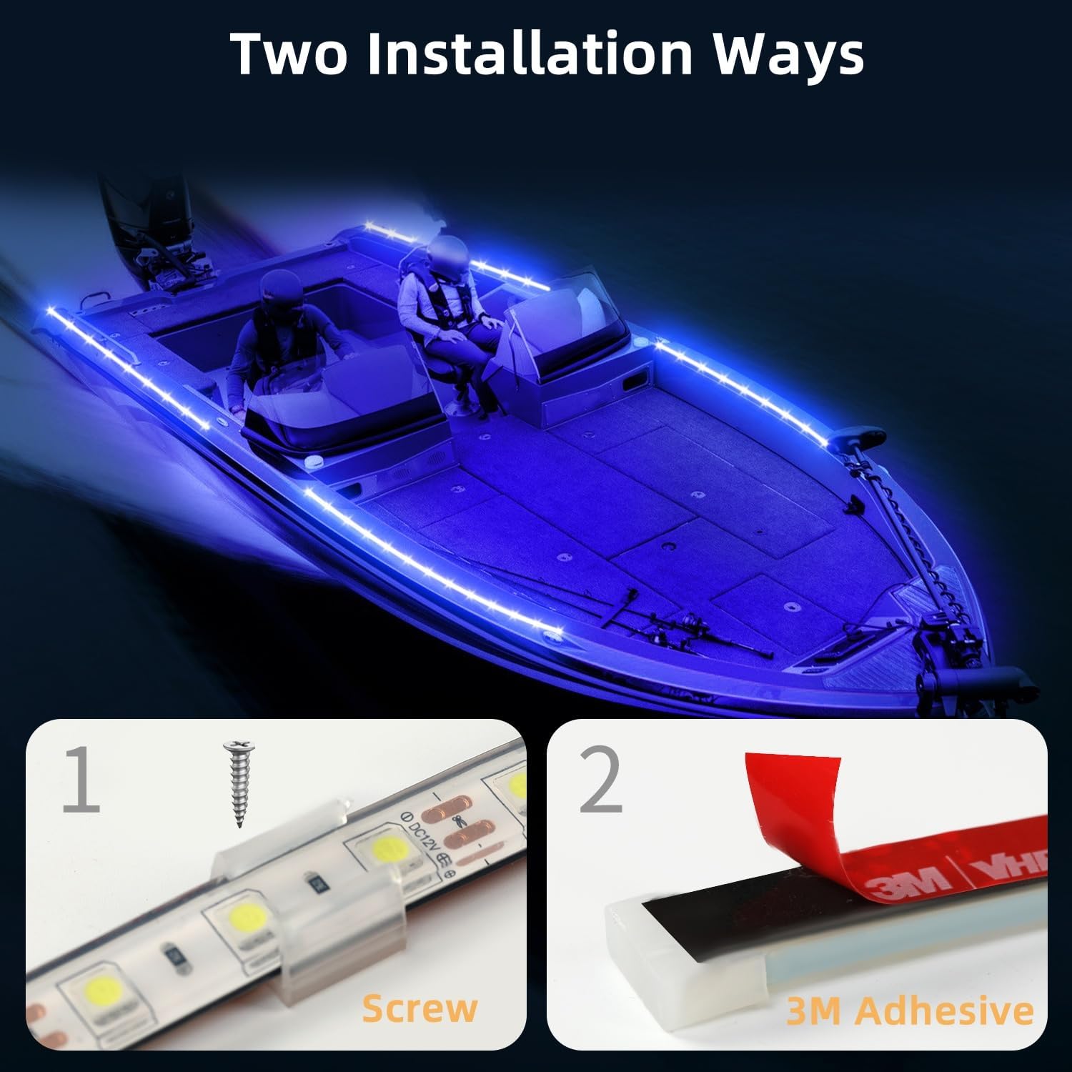 Boat Marine Submersible Led Strip Lights, 4 Pcs 12 Inches 12V Super Bright Boat Interior Lights, IP68 Waterproof Marine Led Strip Lights Night Fishing Lights for Boats, Kayak (Blue)