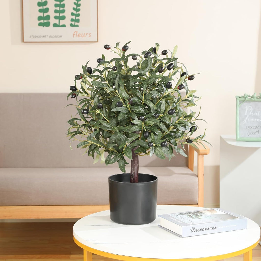 25" Tall Artificial Olive Topiary Ball Tree Set of 2 Pack, Olive Boxwood Topiary Ball Potted Bushes UV Resistant Potted Plants for Indoor Outdoor Home Garden