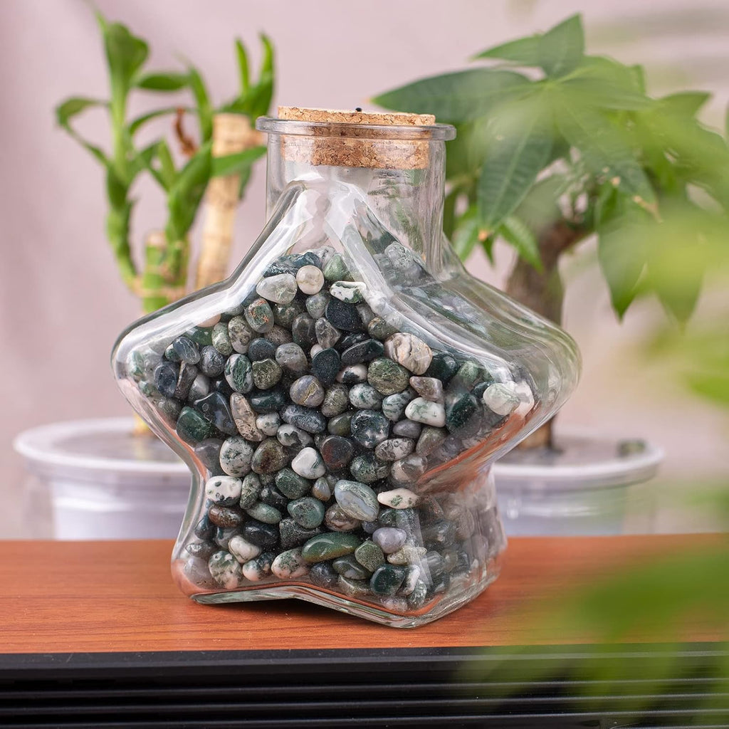 Polished Moss Agate Crystal Chips 200 Pcs - 0.3" 10 oz Tumbled Stone Chips Crushed Sea Glass Stones Healing Reiki Crystal Jewelry Making Home Decoration