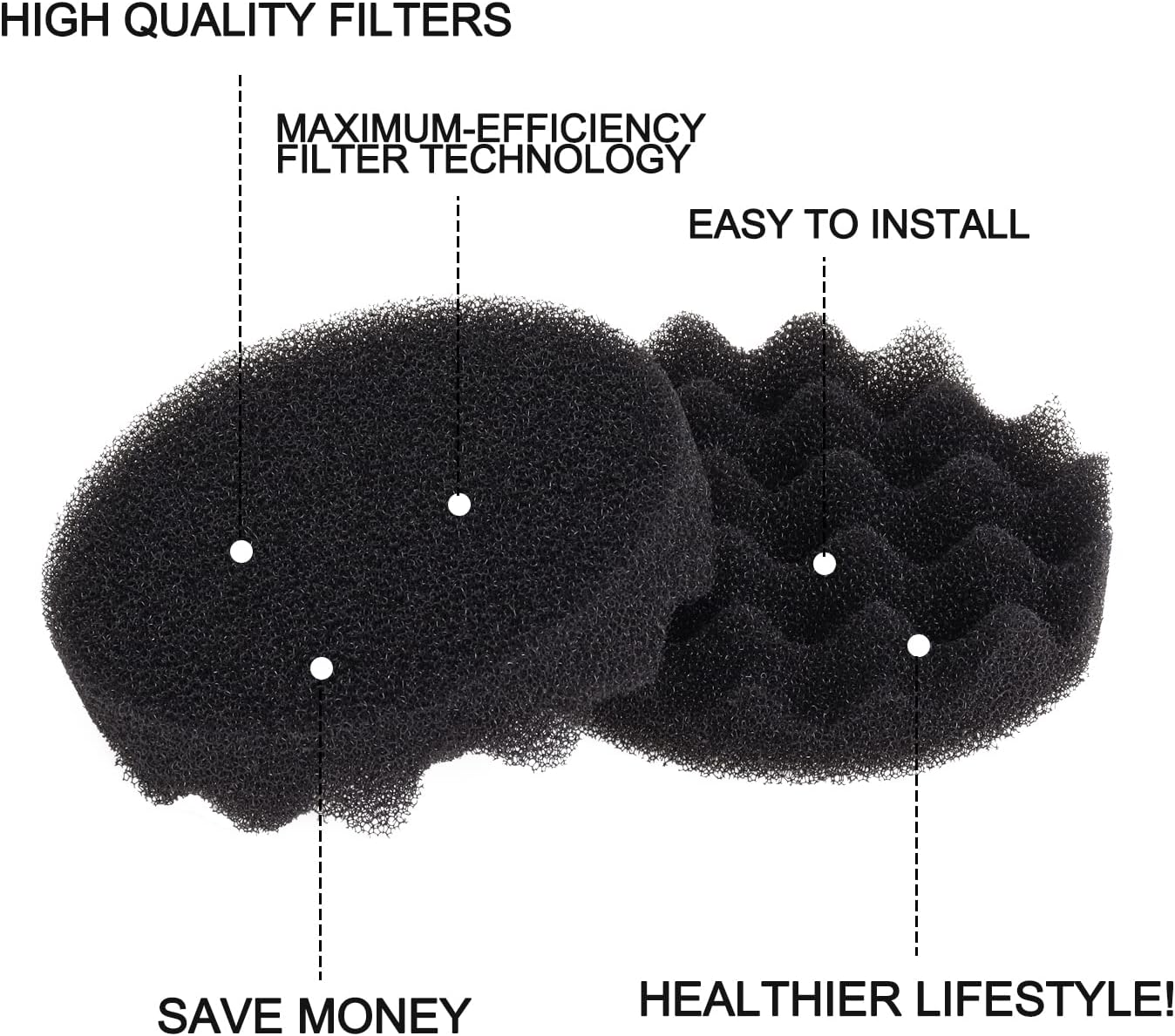 Swess 8Pack Foam Filter Pads, FX4 Filter Media Compatible with Fluval FX4/FX5/FX6 Canister Foam & FX6 Carbon Filter Pads Replacement, Aquarium Filter Accessories (6.69 x 6.69 x 1.57 Inch, Black)
