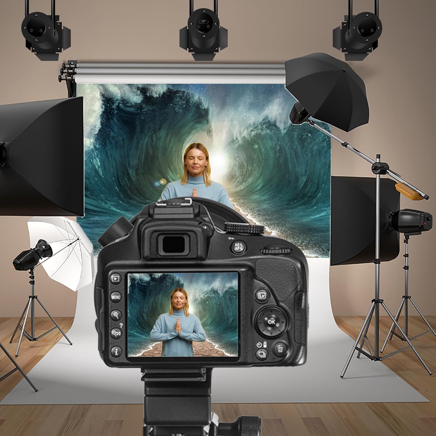 Baocicco 8x6.5ft Moses Divided Sea Pathway Backdrops Photography Background Judaism Catholic Christian Church Religion Backdrop Holiday Holy Day Festival Religious Belief Easter Portrait Photo Studio