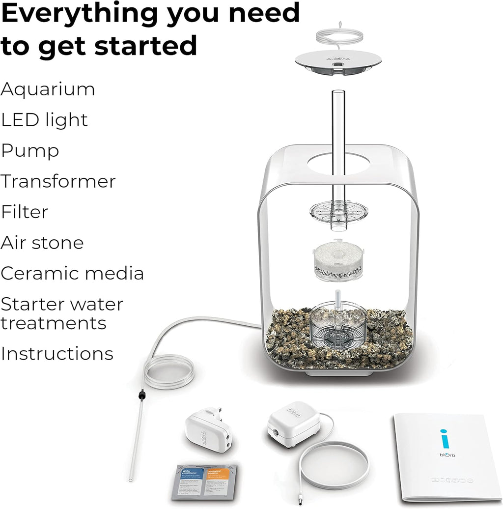 biOrb Life 15 Acrylic 4-Gallon Aquarium with White LED Lights Modern Compact Tank for Tabletop or Desktop Display, Transparent