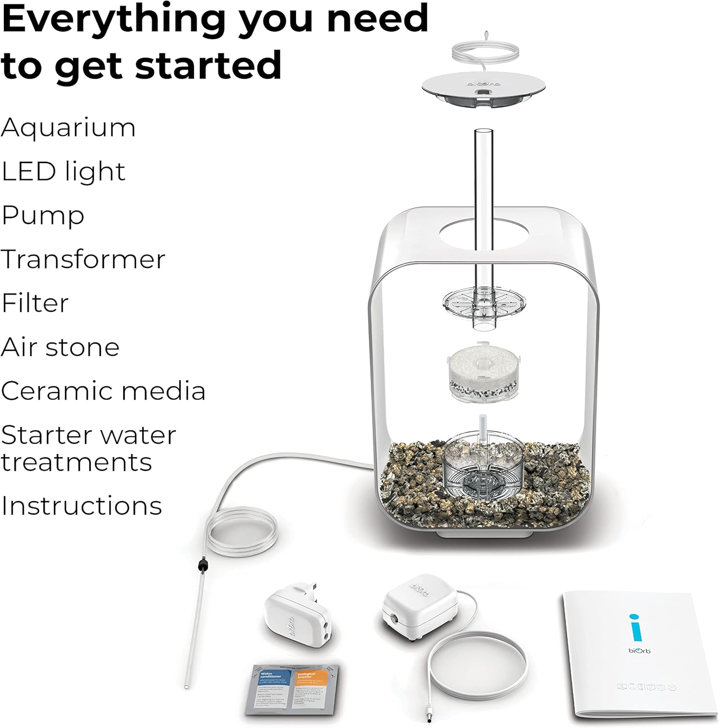 biOrb Life 15 Acrylic 4-Gallon Aquarium with White LED Lights Modern Compact Tank for Tabletop or Desktop Display, Transparent