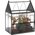 NCYP Glass Enclosure with Vent Holes for Insect, Jumping Spiders - 7.5" x 4.9" x 9" Small Closed Front Opening Door Succulent Terrarium - House Shape Habitat, Home Decor Black (No Plants)