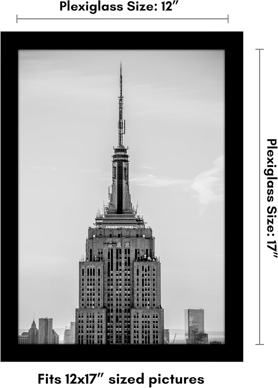 Americanflat 12x17 Picture Frame with Polished Plexiglass - Black Picture Frame - Wide Photo Frames Made of Engineered Wood for Vertical or Horizontal Wall Display - Epic Collection - Black