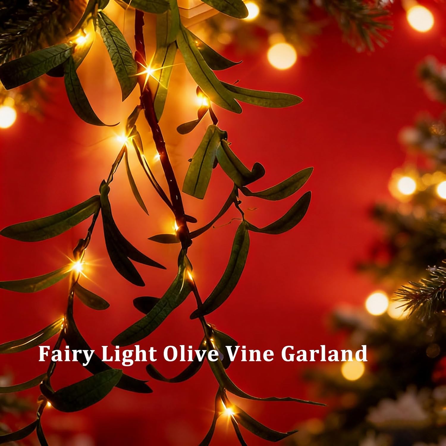 6FT - 2Pack Twinkling Tree Fairy Light Olive Vine Garland,Lighted Olive Tree,Cozy Home Decor,Pre-Lit Lighted Artificial Olive Garland with Timer for Christmas Decorations (Olive Garland, 1)